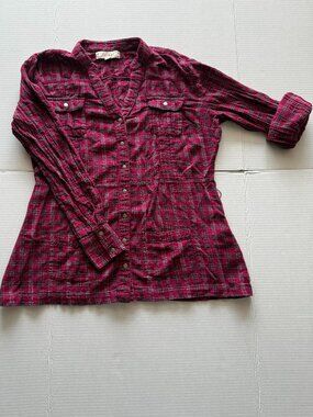 Decree Womens Plaid Snap Front Tunic Shirt Red Size S